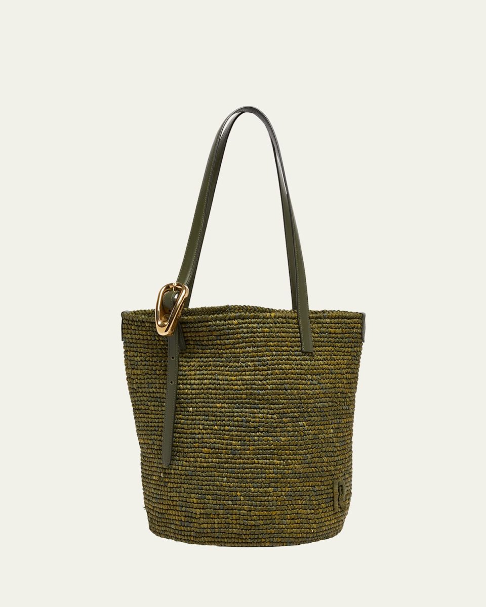 Buckle Raffia Bucket Bag